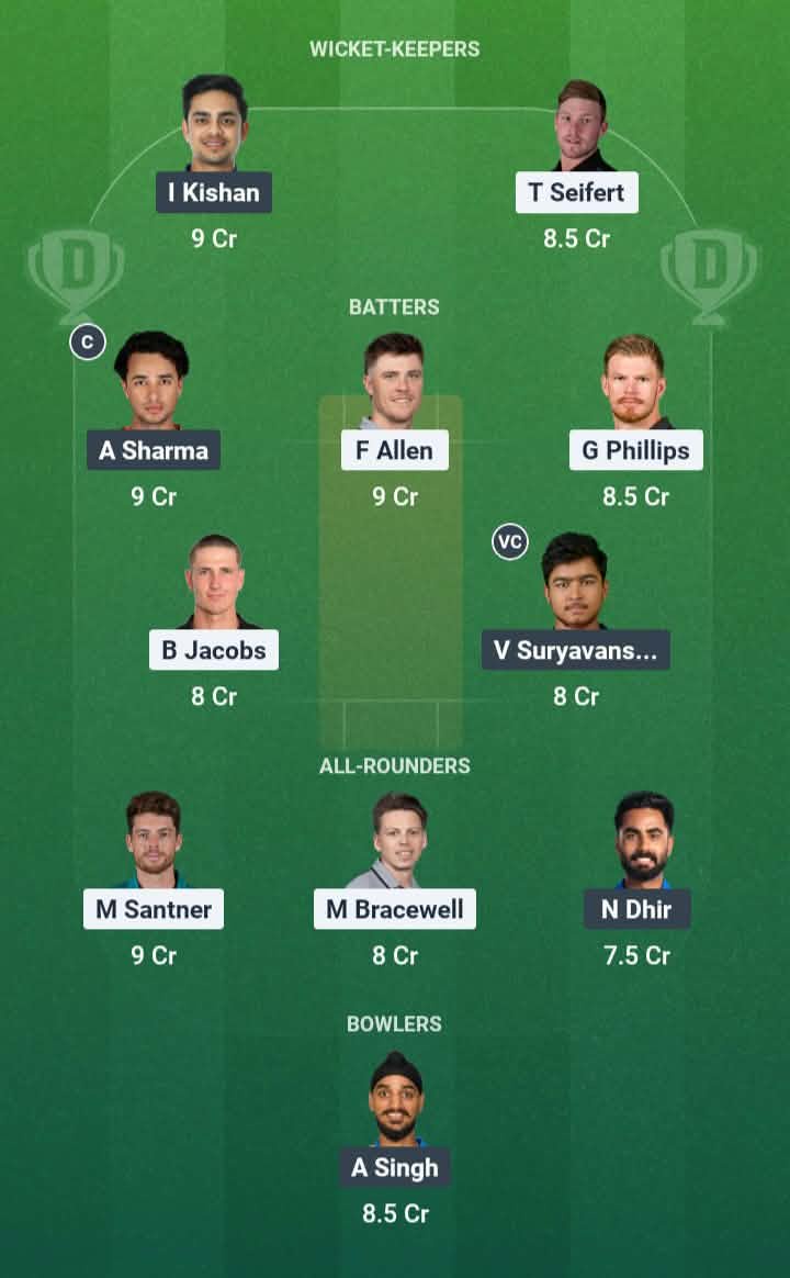 Screenshot from Dream11 app. A look at the Possible XIs, Fantasy Cricket Tips, Hamilton Pitch Report & Dream11 Prediction for NZ vs IND 5th T20 Today 1 November 2026