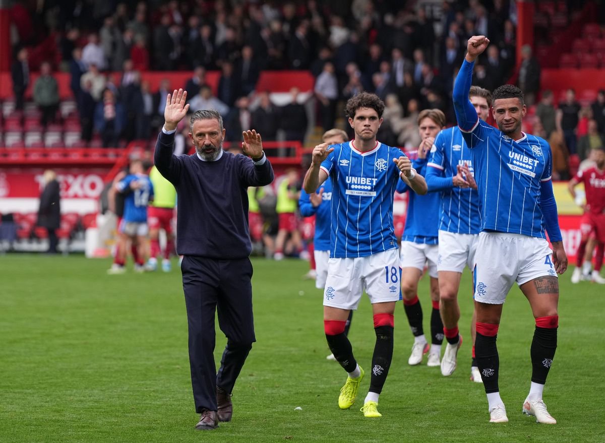 Rangers manager Derek McInnes salutes the fans at full-time