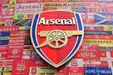 A detailed view of the Arsenal logo prior to the Barclays Women's Super League match between Arsenal FC and Leicester City at Emirates Stadium on April 21, 2024 in London, England