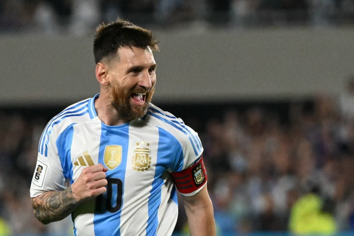 Lionel Messi celebrates after scoring for Argentina