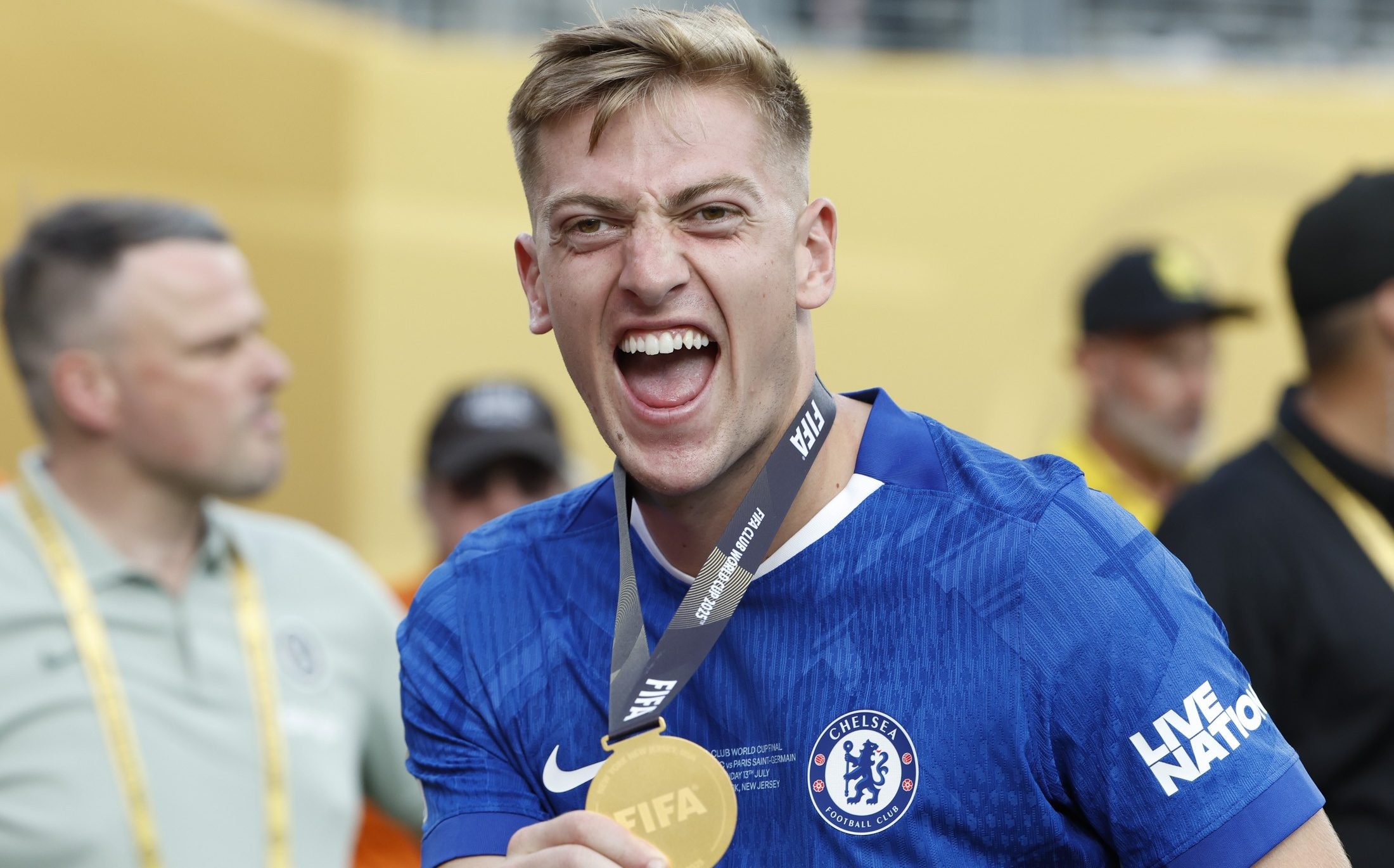Liam Delap winning the Club World Cup with Chelsea