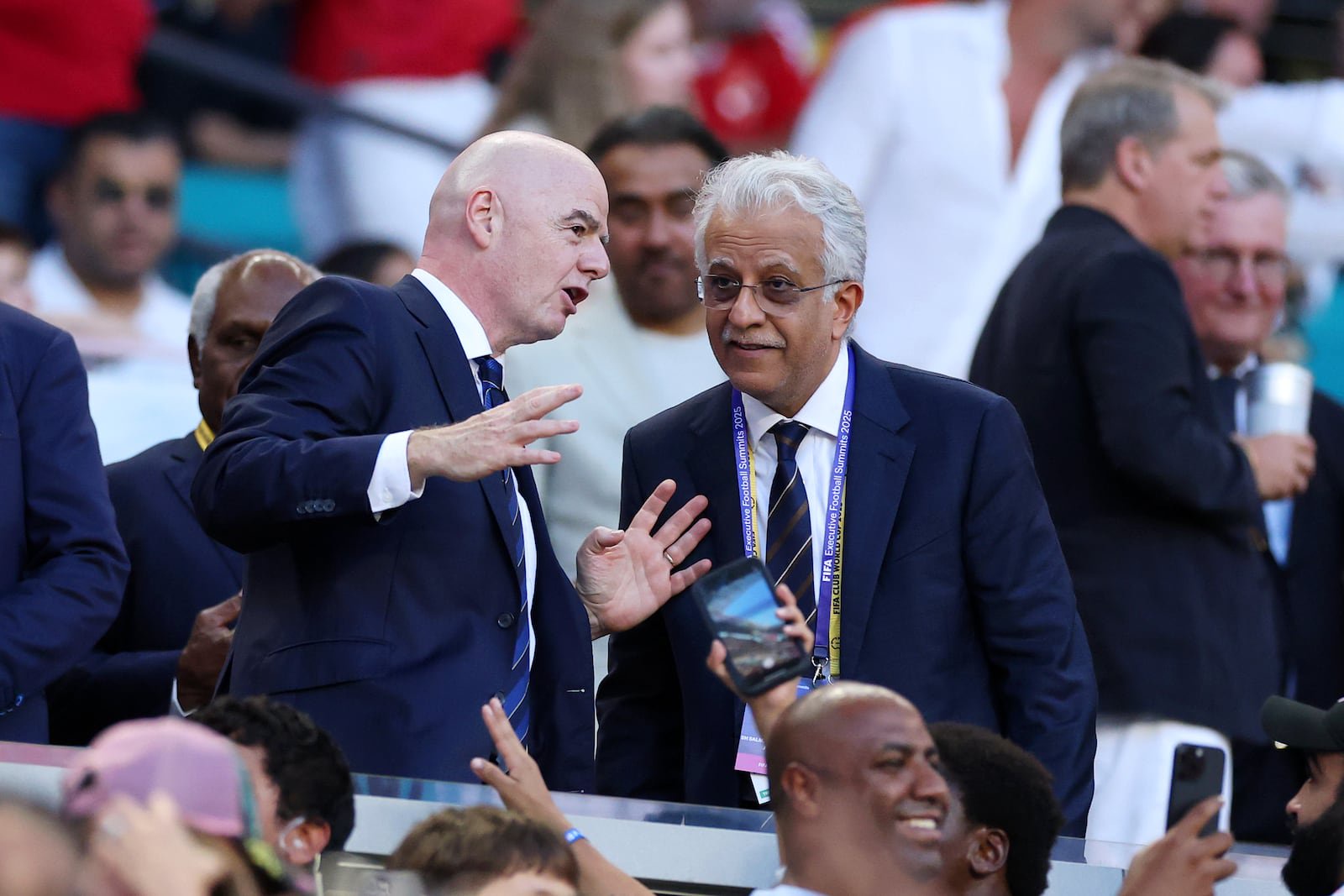 Fifa president Gianni Infantino speaking with Asian Football Confederation president Salman bin Ibrahim Al Khalifa in June 2025 during the Fifa Club World Cup in Miami. Photograph: Kevin C Cox/Getty Images