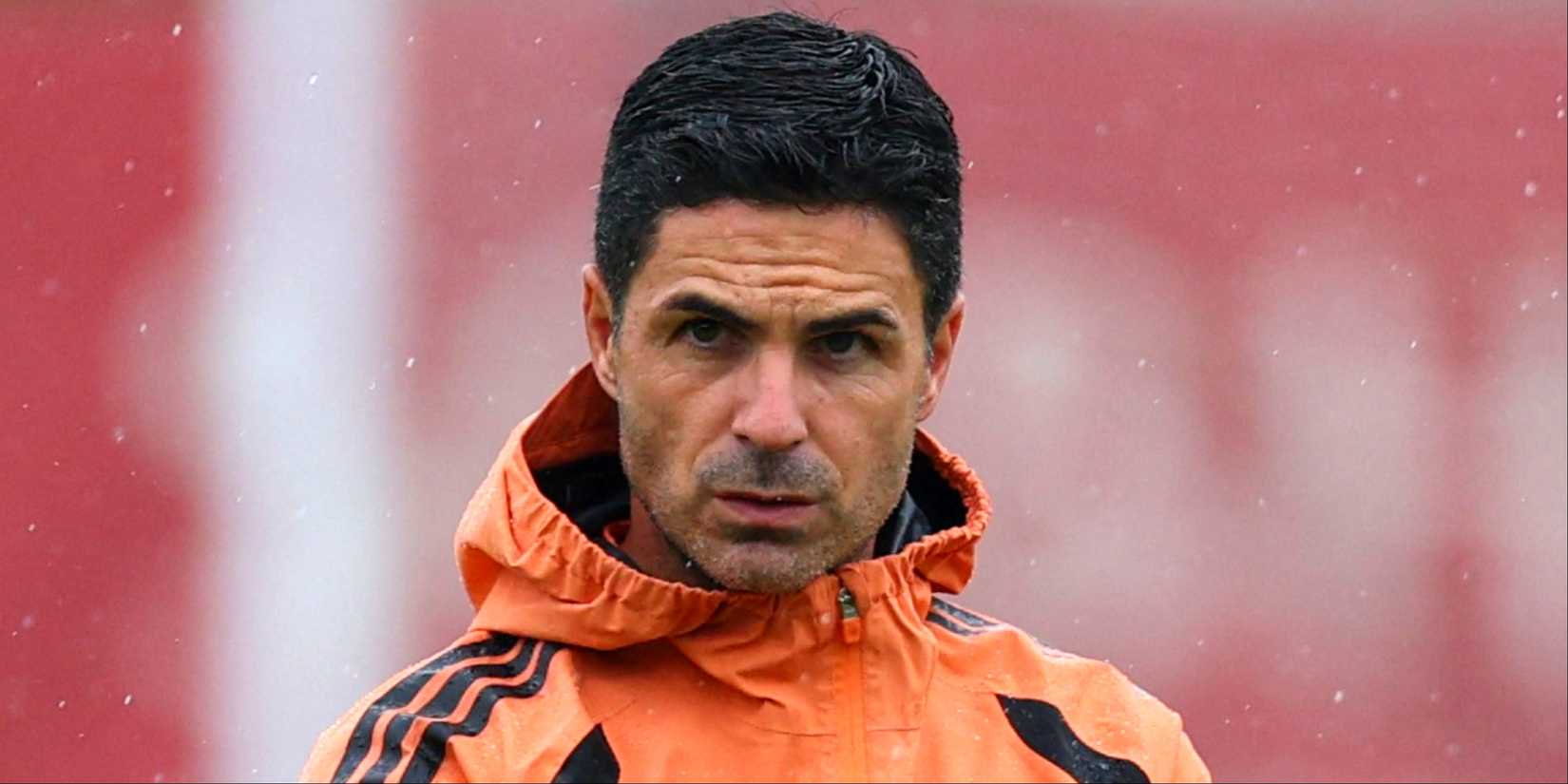 Arsenal manager Mikel Arteta frowns during training