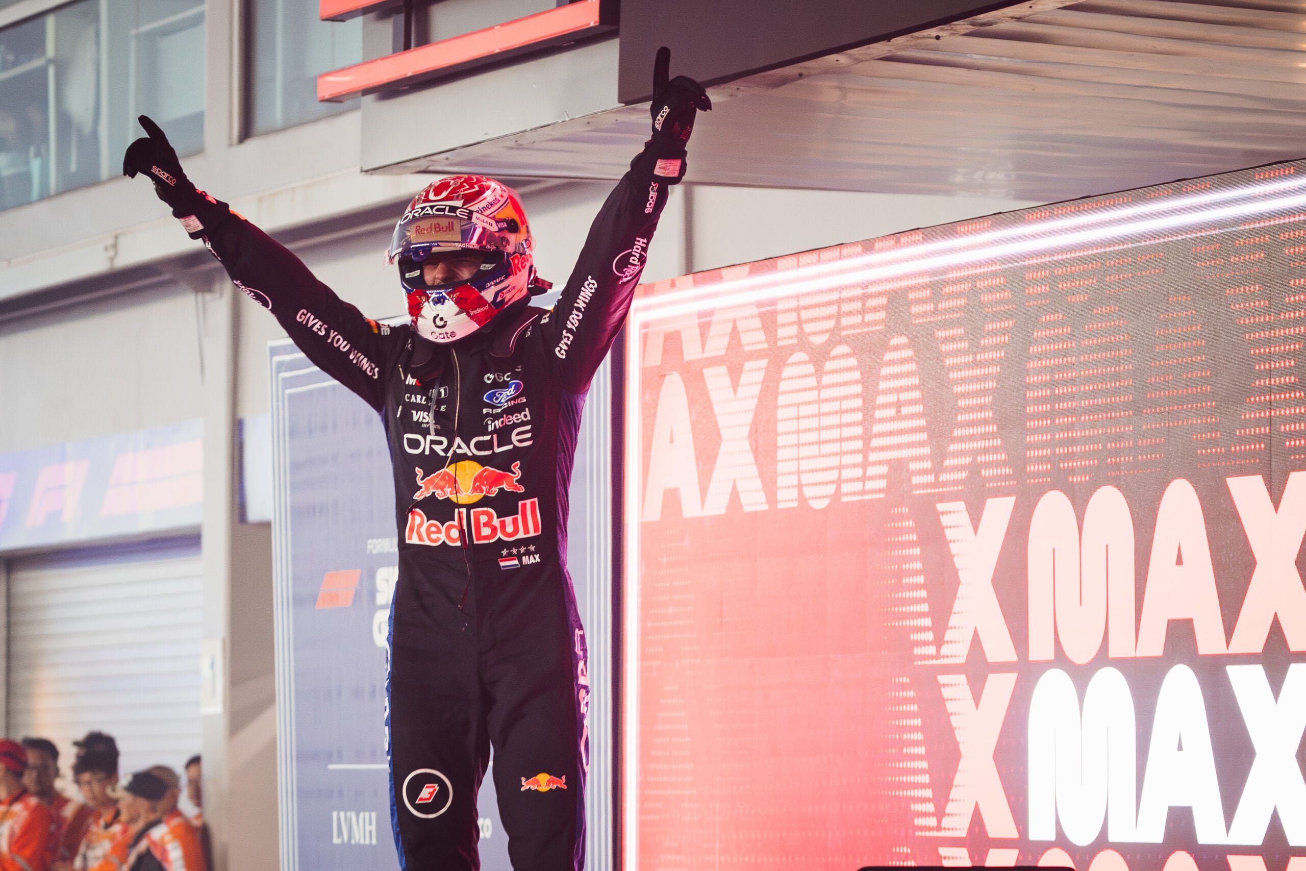 Race winner Max Verstappen (NLD) Red Bull Racing celebrates in parc ferme.