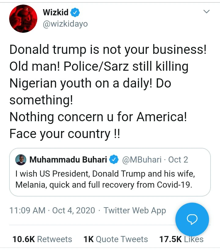 « Donald Trump n'est pas ton affaire, occupe-toi de ton pays » : Wizkid tacle le président Buhari