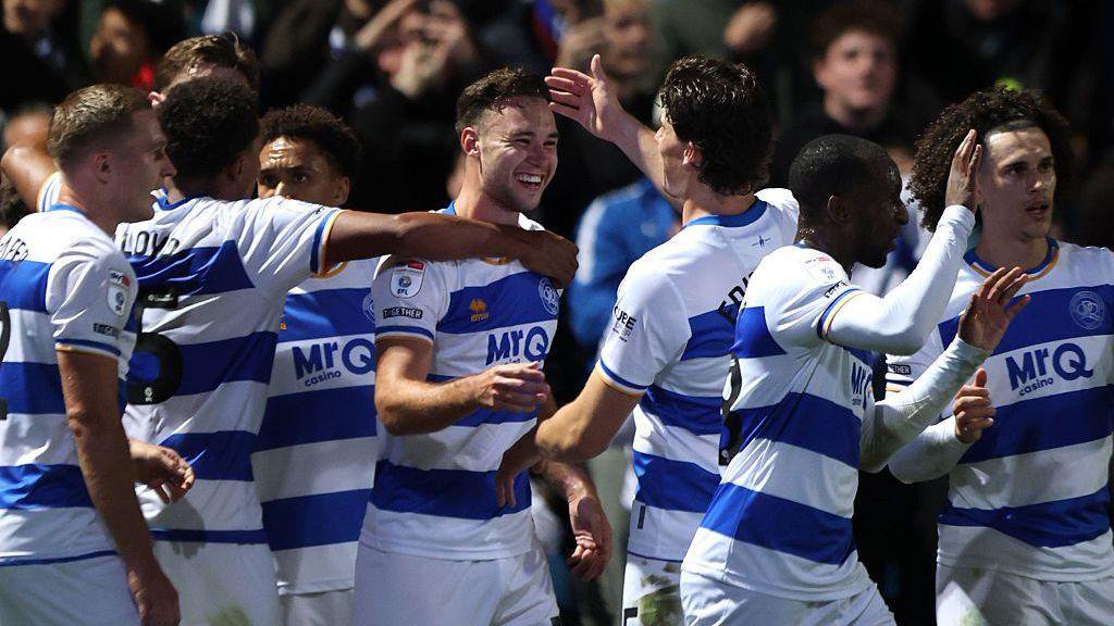 QPR players celebrate during their win over Derby 