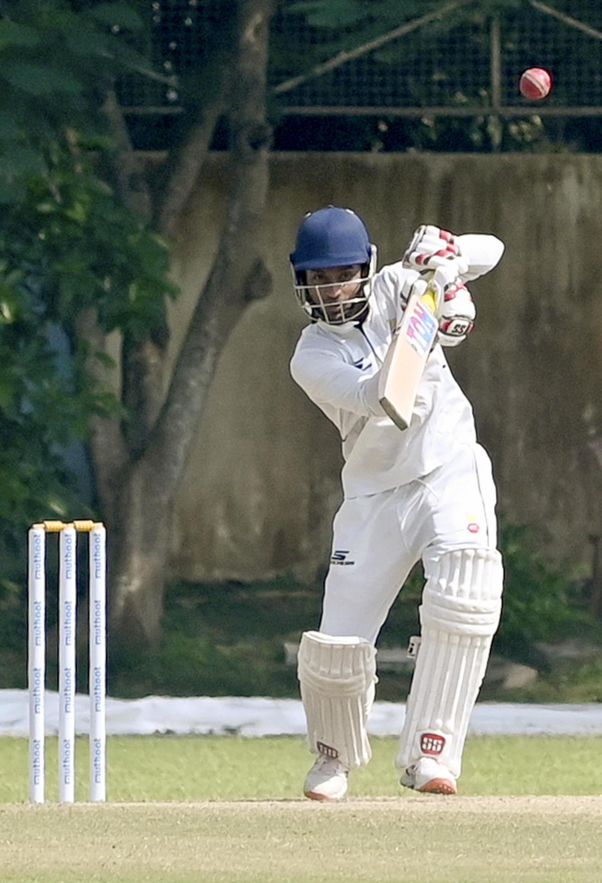 Delhi’s captain Ayush Badoni plays a shot on the fourth day of the Ranji Trophy Elite Group C cricket match against Bengal, at Kalyani, West Bengal, on Wednesday, Oct. 14, 2026.