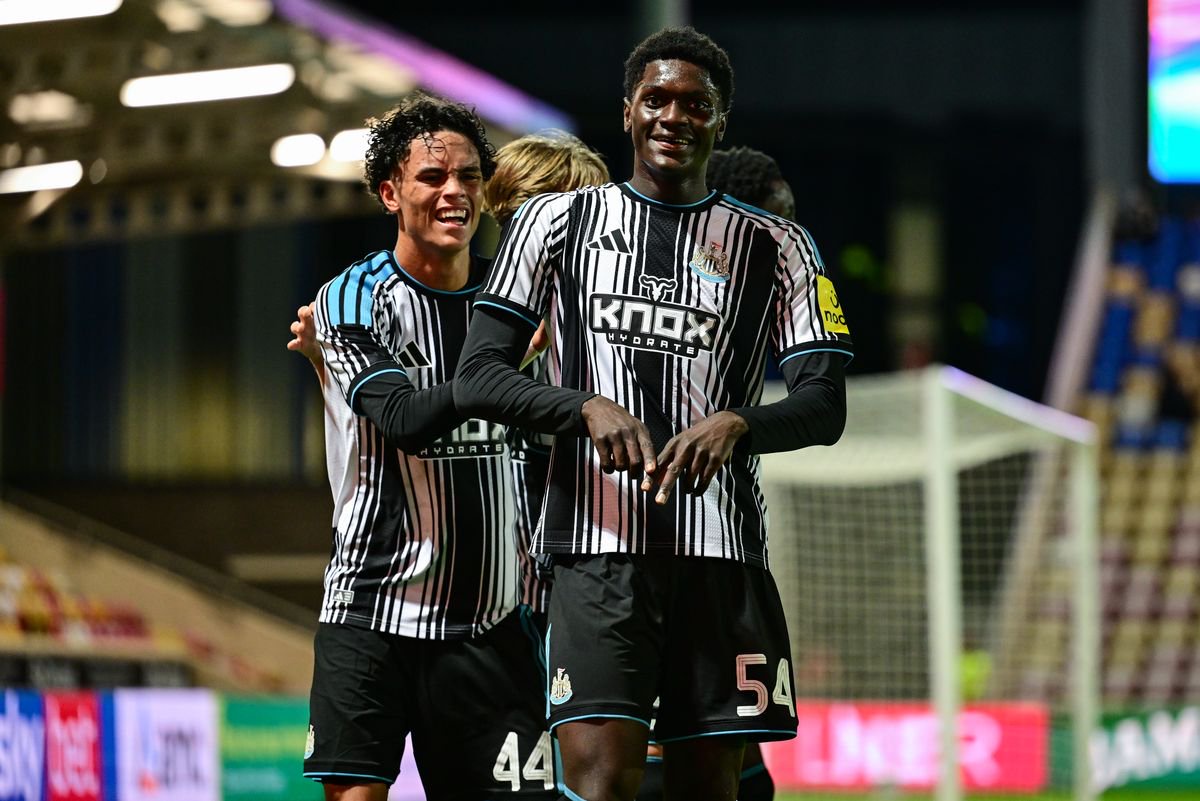 Afner Cá celebrates after scoring Newcastle's third goal during the Vertu Trophy match between York City and Newcastle United U21 