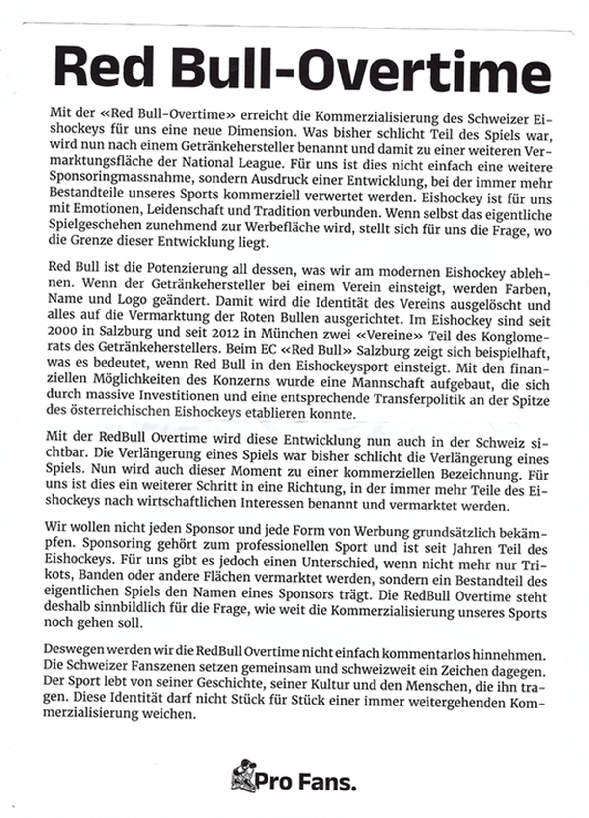 Von den Fans verteiltes Flugblatt.