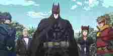 Batman in his ninja garb with alfred. batgirl, nightwing and robin