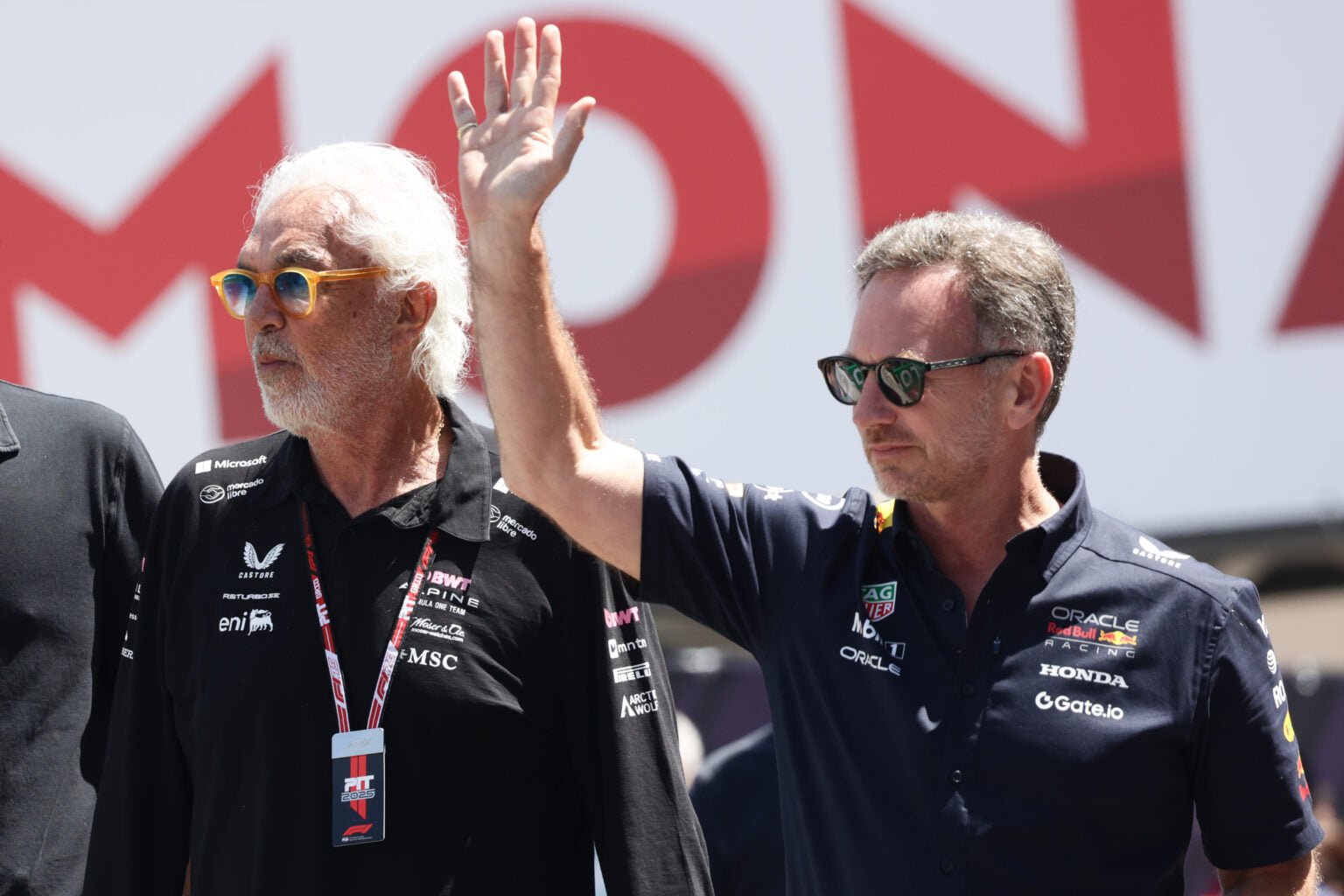 Flavio Briatore and Christian Horner in the 2025 F1 Monaco Grand Prix pit lane