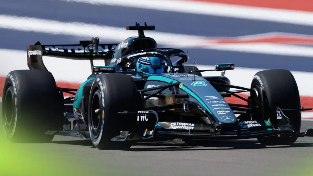 George Russell driving the Mercedes W17 at the 2026 United States Grand Prix