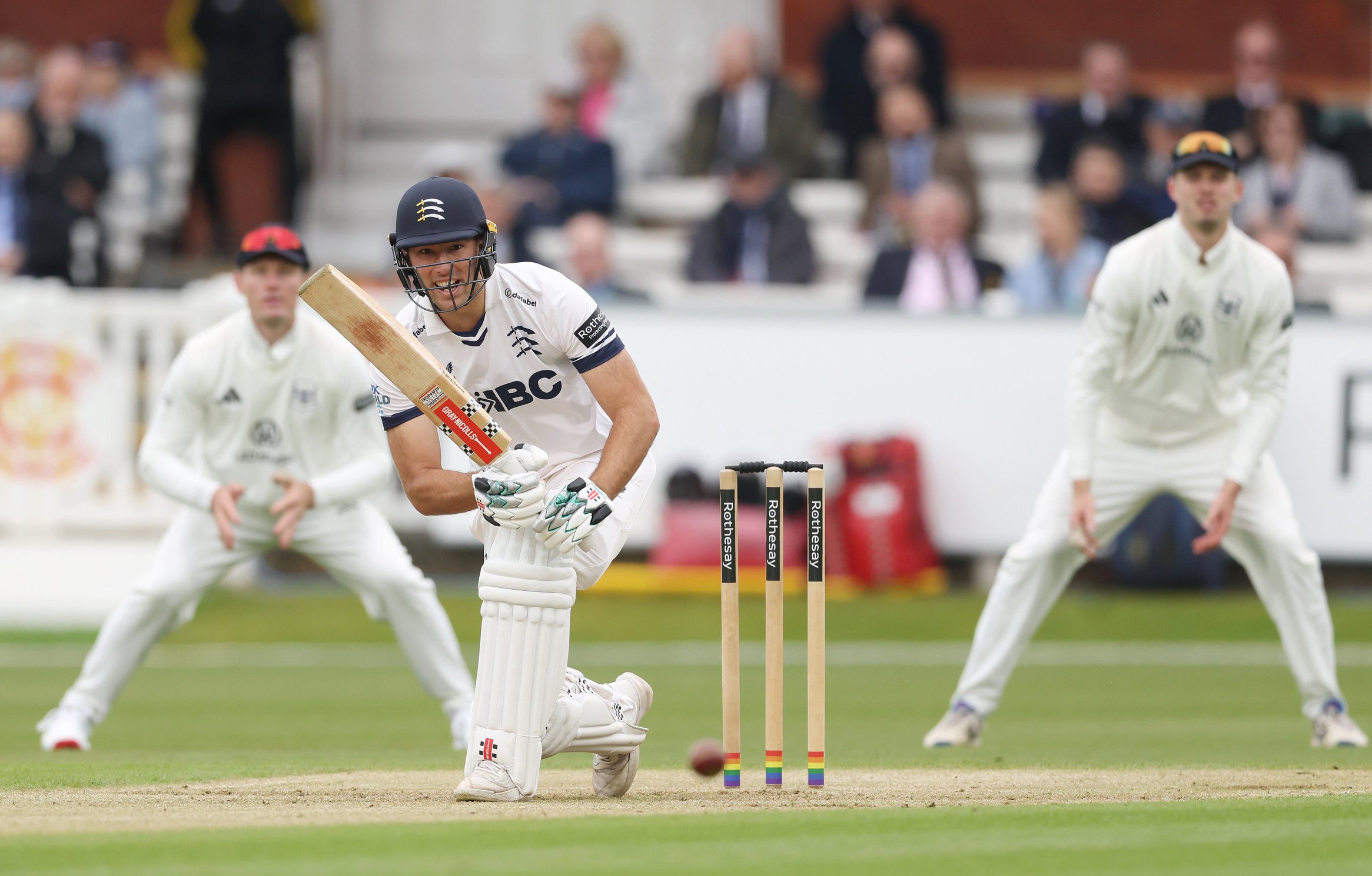 Josh de Caires was out having scored 12 runs from 51 balls