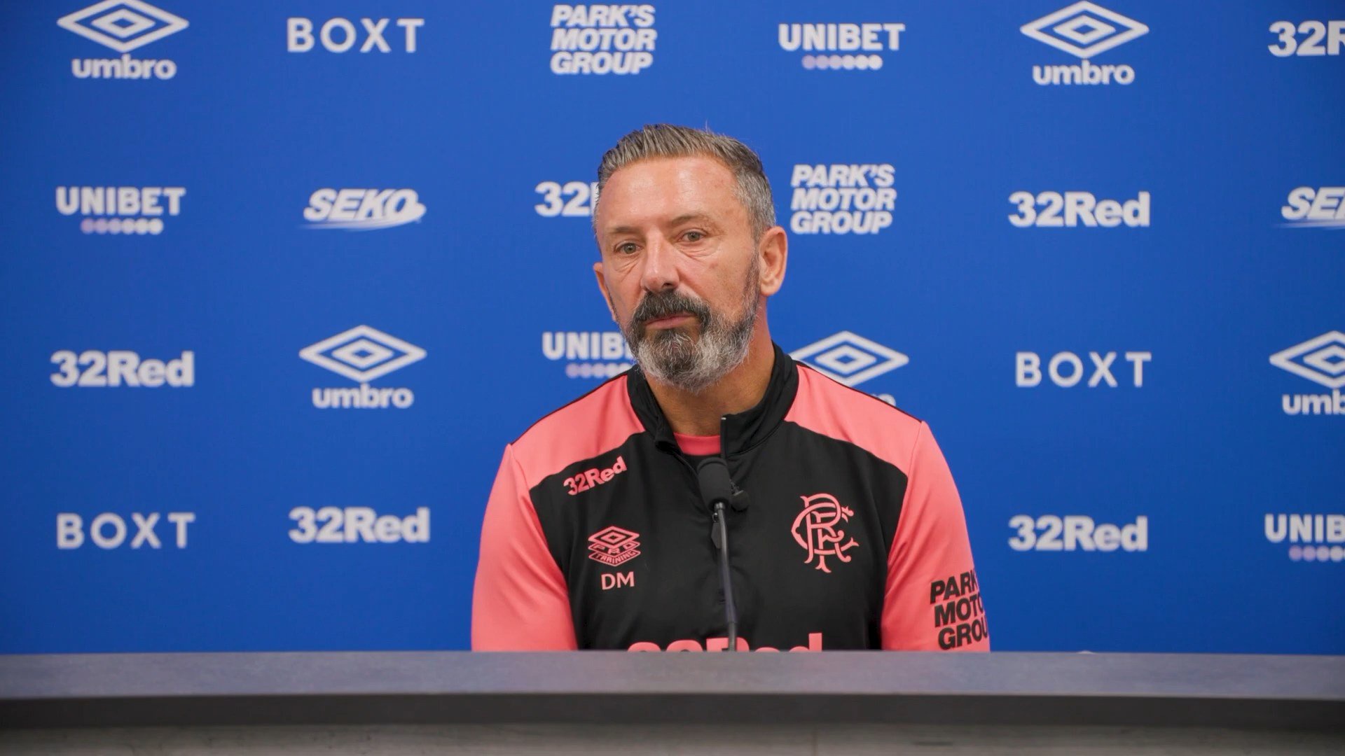 Derek McInnes speaks at a Rangers press conference ahead of Celtic cup clash
