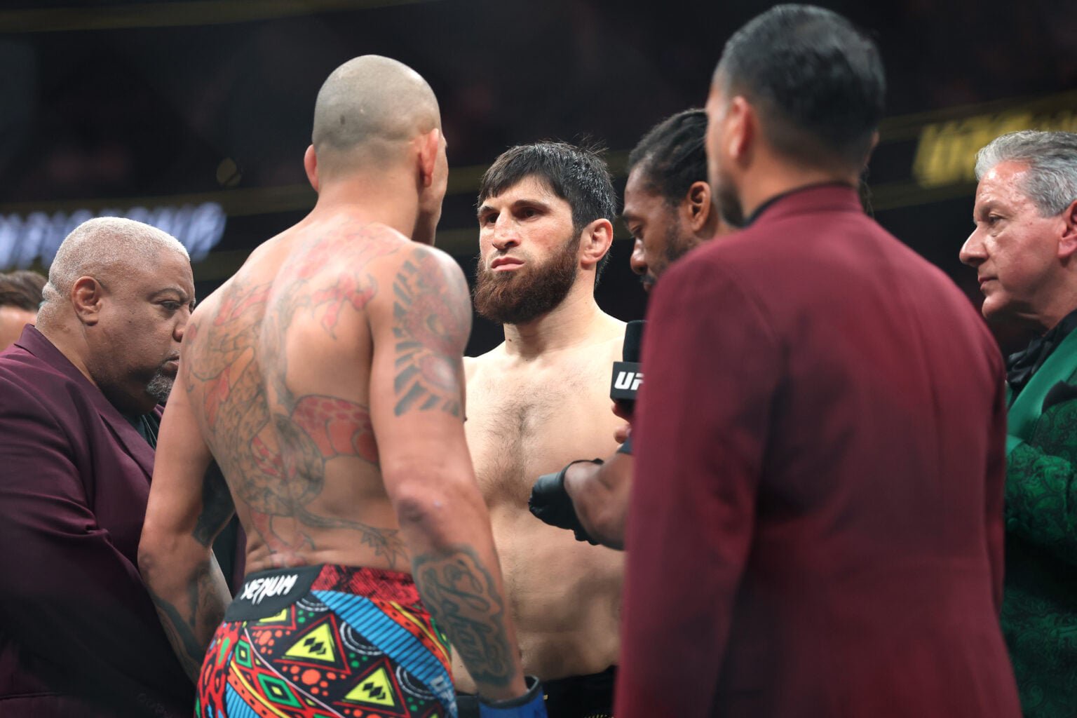Alex Pereira and Magomed Ankalaev face off inside the Octagon ahead of their fight at UFC 320