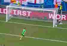 The ball eventually ended up drifting just wide much to the relief of England players and fans