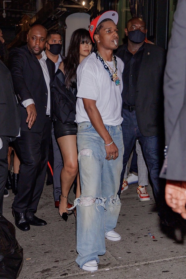 *EXCLUSIVE* Rihanna and ASAP Rocky are swarmed by security as they leave the Canary Club in NYC