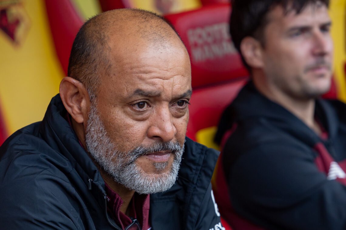 West Ham United Head Coach Nuno Espirito Santo in the dug out before the Sky Bet Championship 2026/27 match between Watford and West Ham United at Vicarage Road on August 29, 2026 in Watford, England.
