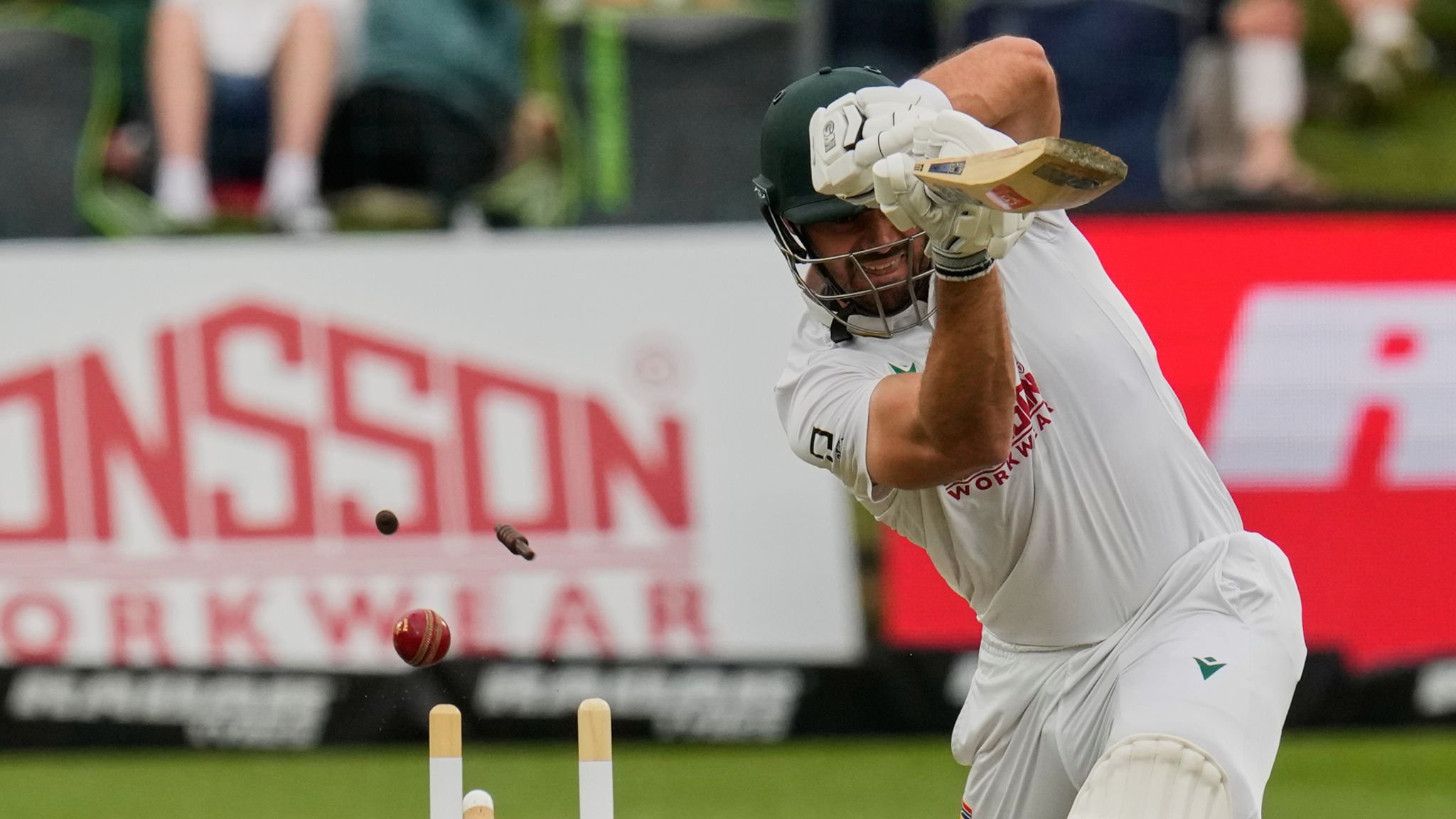 Markram dragged onto his stumps on a rain-hit day in Gqeberha