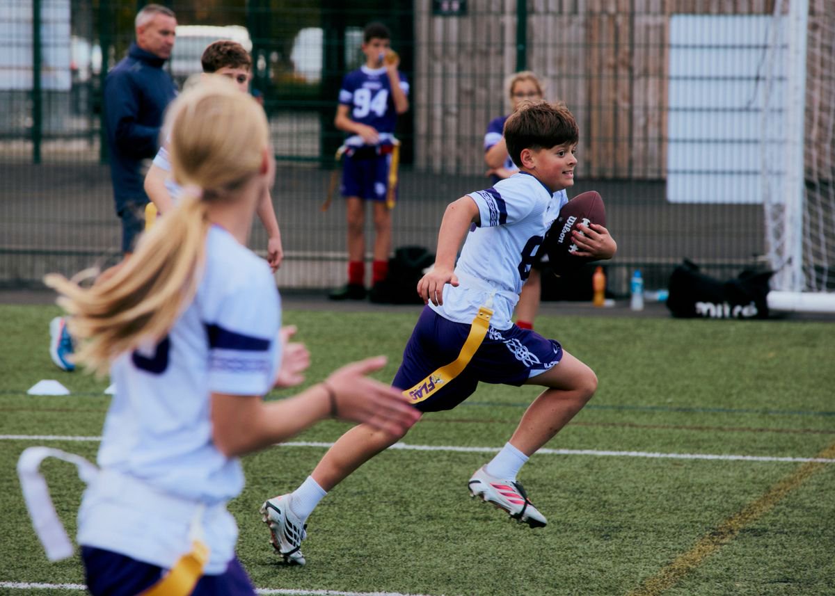 Local school pupils take part in the Newcastle Flag Football League, hosted by the Minnesota Vikings