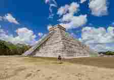 Lina Stock at Chichen Itza pyramid in Mexico
