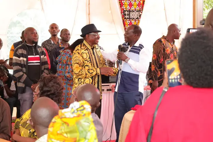 Vihiga Governor Wilber Ottichilo with his Vihiga counterpart among guests at Samantha Luseno the daughter of Aggrey Luseno and Michael Orengo's their traditional marriage on September 9, 2023.