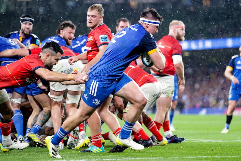Leinster's Dan Sheehan scoring a try against Munster in 2022. Photograph: Laszlo Geczo/Inpho