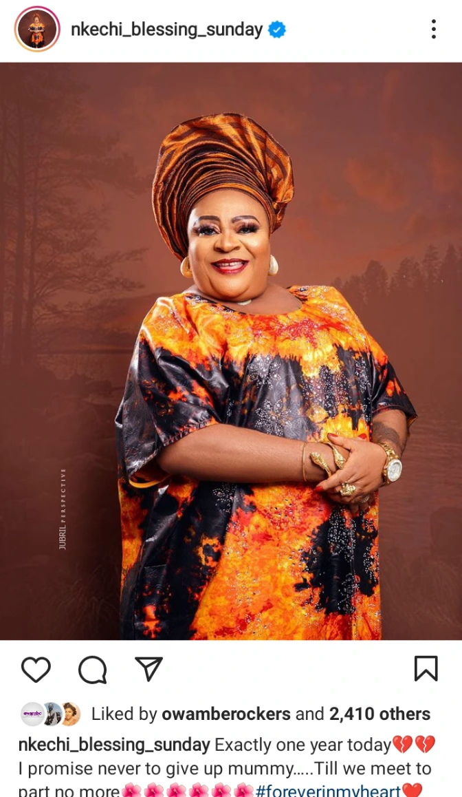 Moyo Lawal And Others React As Actress Nkechi Blessing Marks One Year Remembrance Of Her Late Mother