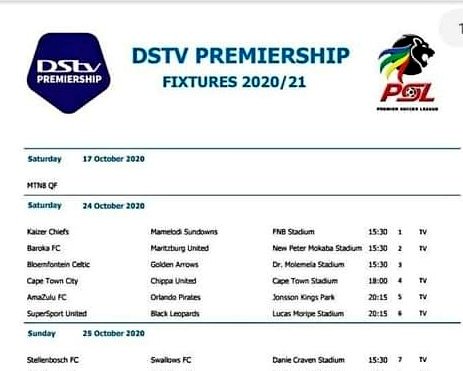 Dstv Premiership Fixtures 2020 21 Swallows Vs Sundowns Sundowns Held Swallows Back On Decouvrez Le Classement Et Les Scores En Live Kumal Iskandar