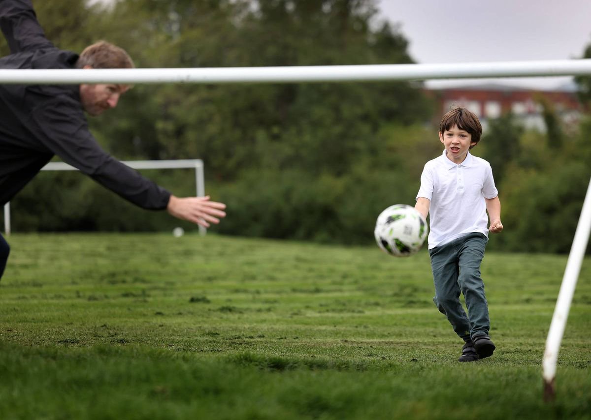 Ritchie’s son William . Ritchie Beckett who runs Found Football - he leaves footballs on pitches and parks for kids to pick up and take home . 25 September 2026