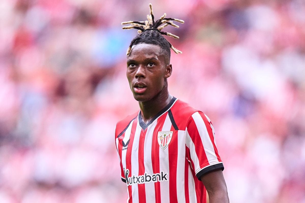 Nico Williams of Athletic Club looks on during the LaLiga EA Sports match between Athletic Club and Atletico de Madrid at Estadio San Mames in Bilbao, Spain