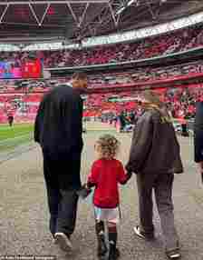 Earlier this month, Kate and husband Rio enjoyed a day with their children at Wembley Stadium watching Manchester United v Coventry City (pictured with son Cree, three)