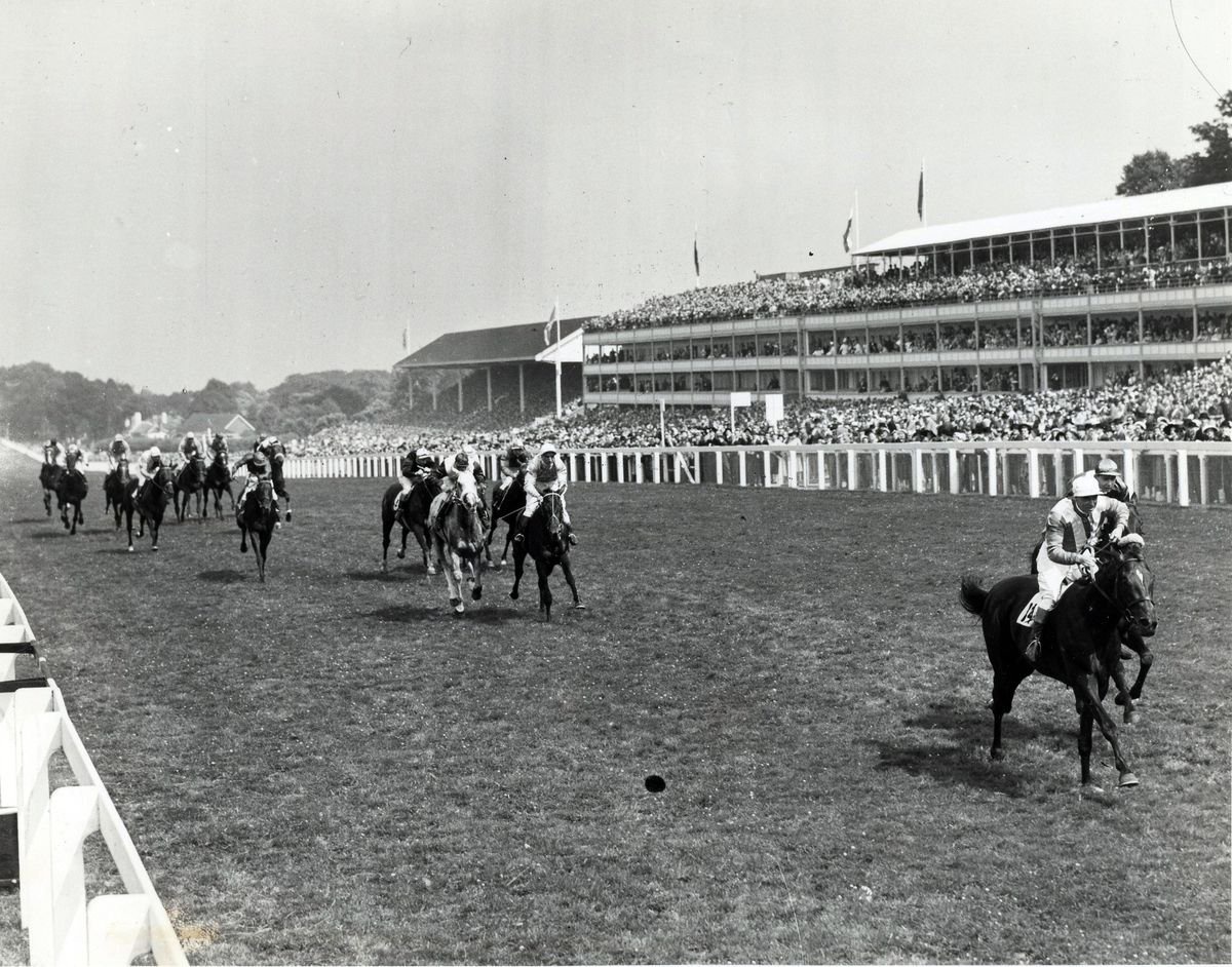 1957: The King George VI and Queen Elizabeth Festival of Britain Stakes. The finish won by Mrs T. Lilleys Supreme Court (jockey Charlie Elliott). 
