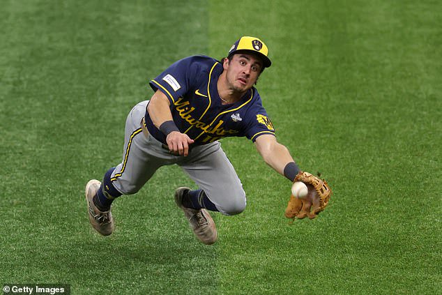 Sal Frelick dives to make a difficult catch during the eighth inning on Monday night