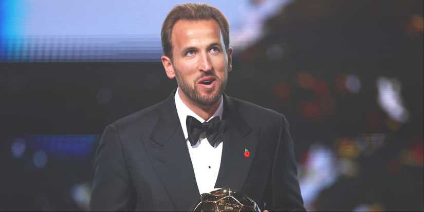 Harry Kane with the Ballon d'Or
