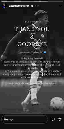 Hutchinson waving Chelsea goodbye on Instagram