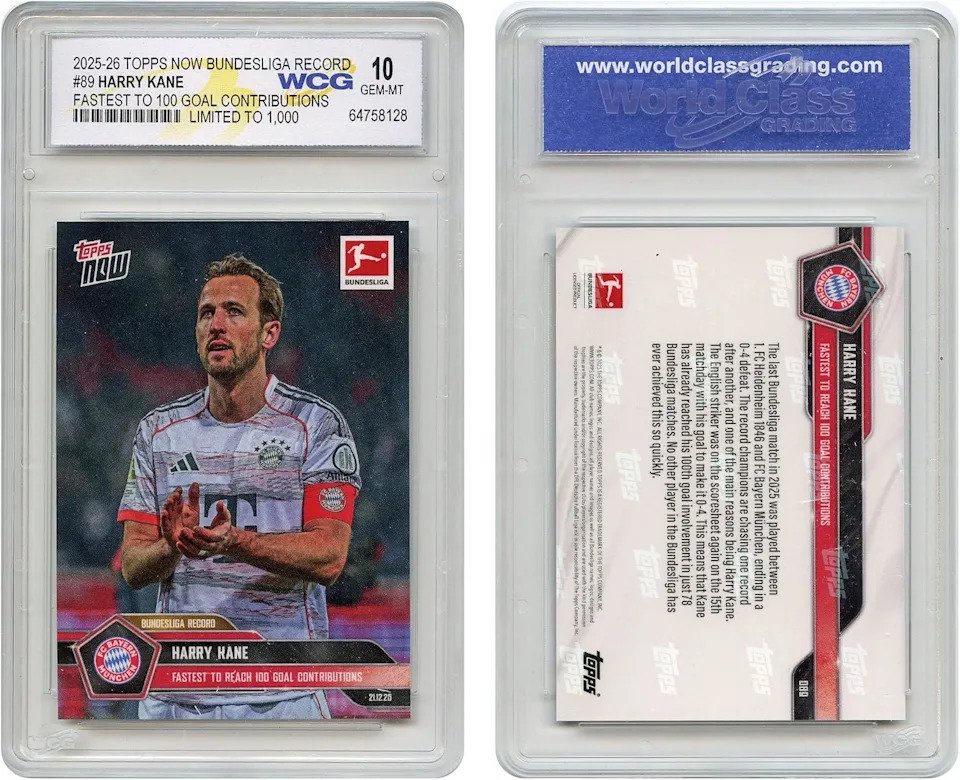 2025-26 Topps Now Bundesliga Record Harry Kane Fastest to 100 Goal Card #89 - Graded GEM-Mint 10