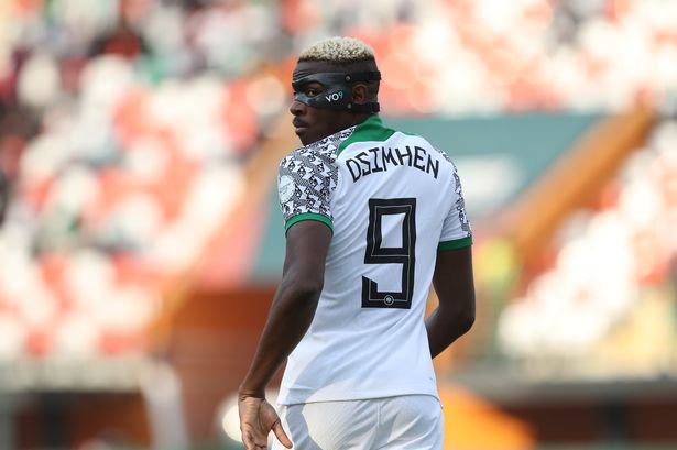 Victor Osimhen looks over his shoulder during the Africa Cup of Nations group stage match between Guinea-Bissau and Nigeria.