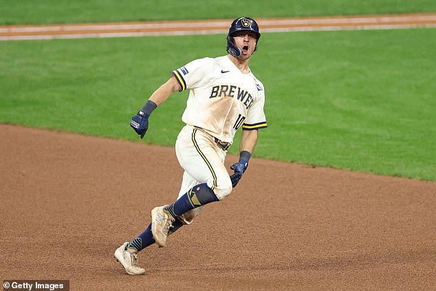 Sal Frelick rounds the bases after hitting the tying home run in Game 2 of the World Series