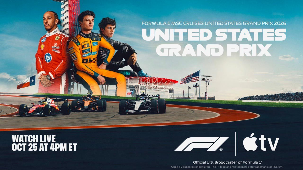 Watch the Formula 1® MSC Cruises United States Grand Prix 2026 live on Apple TV.