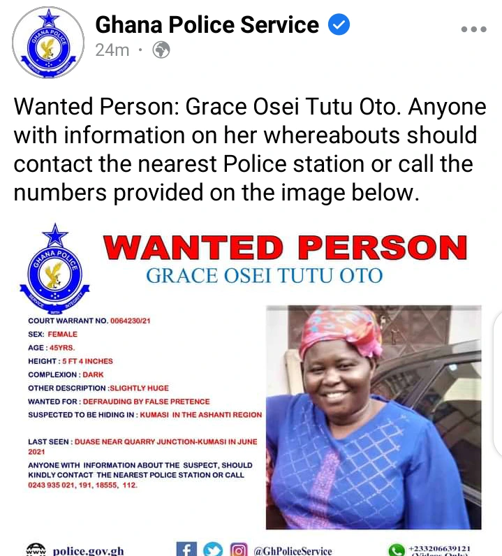 Kumasi: 45 years old woman who is a fraudster declared wanted by Police