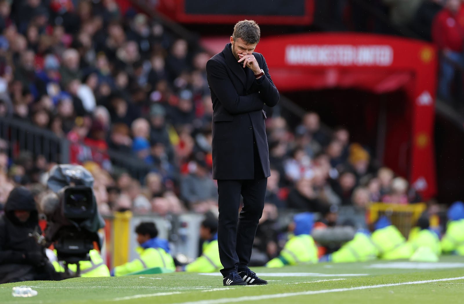 Manchester United manager Michael Carrick looks down during the Premier League game against Bournemouth at Old Trafford. Photograph: Dan Mullan/Getty Images