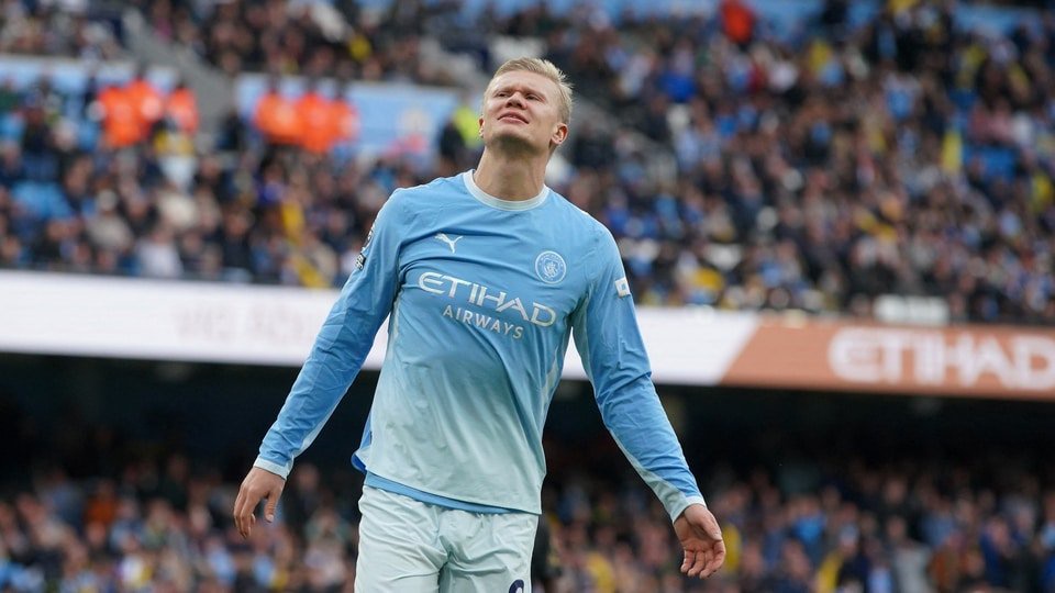 Manchester City's Erling Haaland reacts. (REUTERS)
