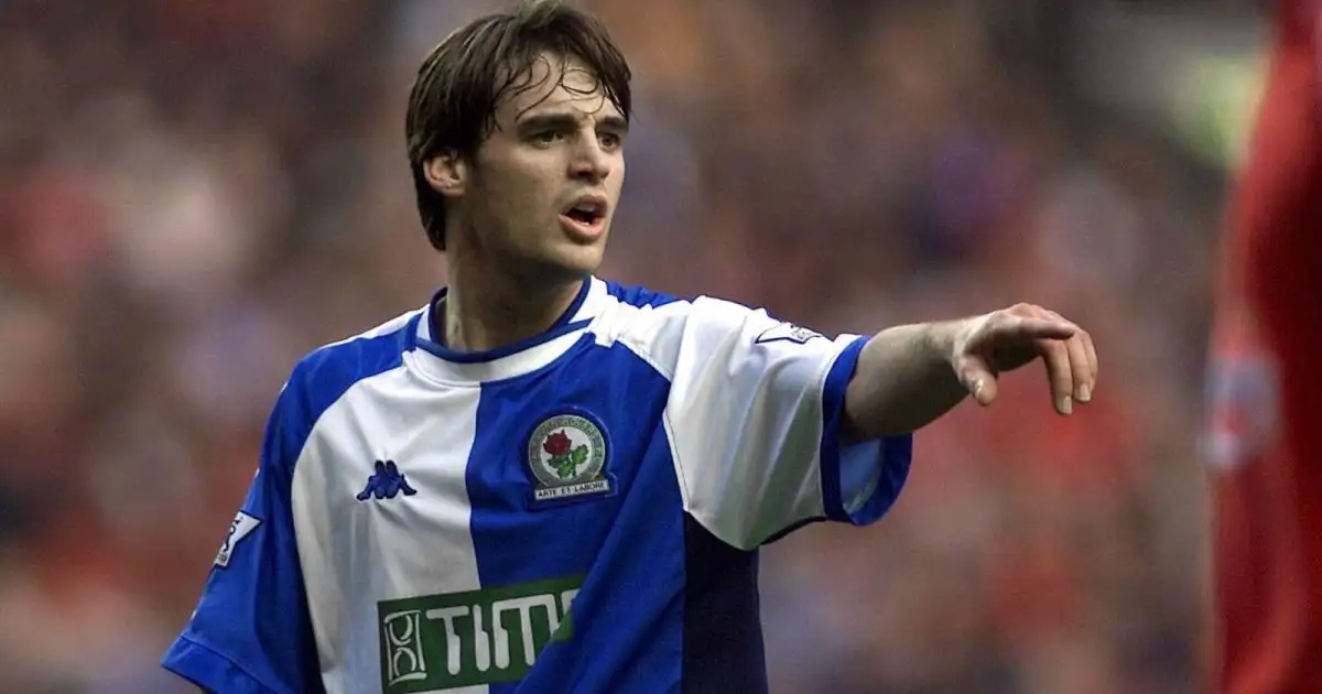 Blackburn Rovers striker Matt Jansen gestures during their Premier League match against Liverpool at Anfield, Liverpool, May 2002.