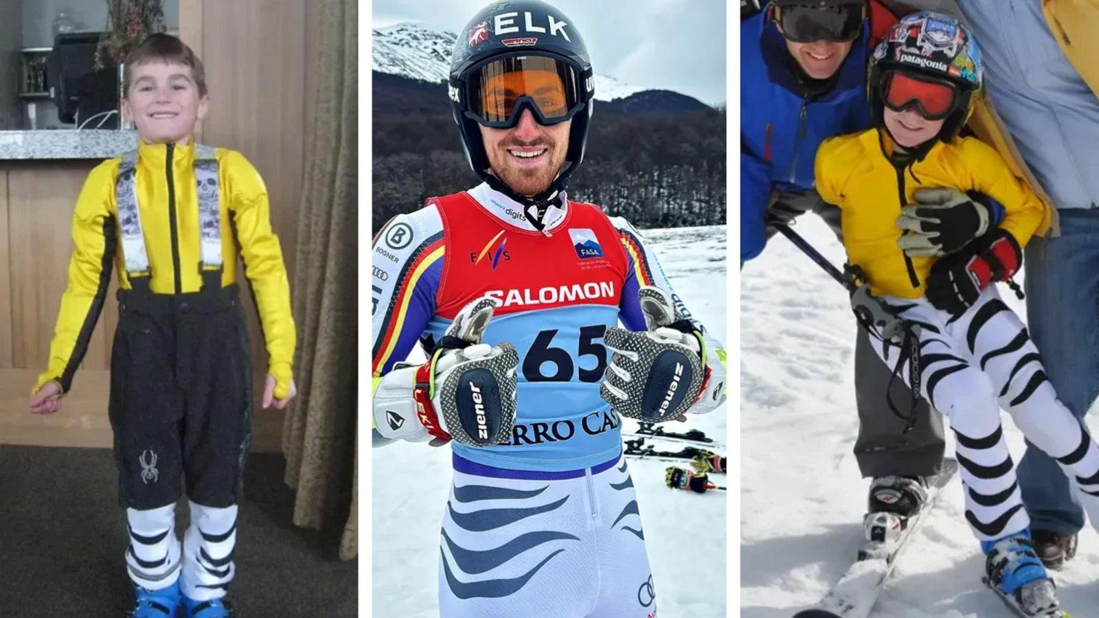 Drei Bilder von Nickco Palamaras. Eines aus diesem Sommer beim Südamerika-Cup, zwei aus seiner Kindheit als junger Skifahrer.