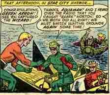 Aquaman congratulates Green Arrow
