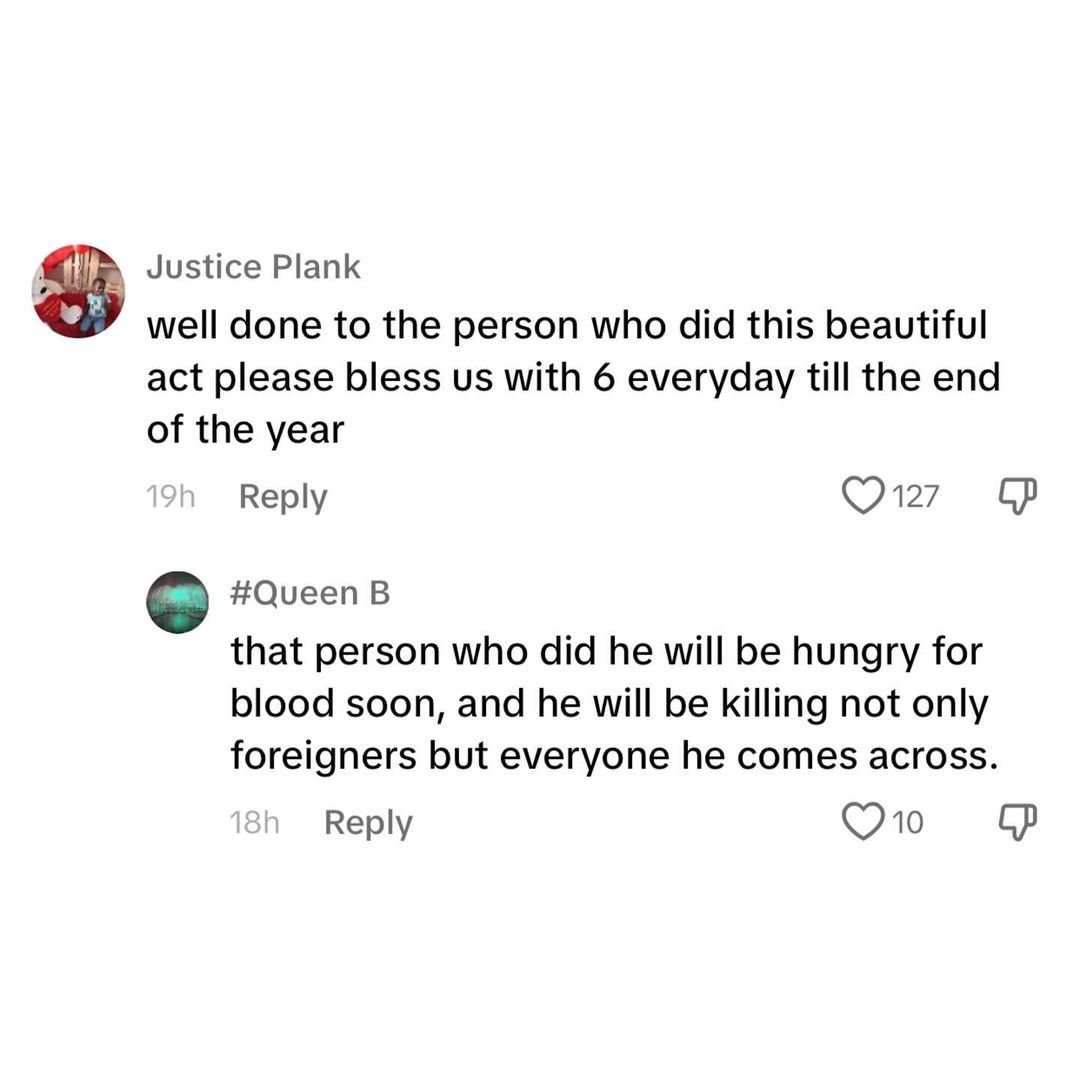 "Well done to the person who did this beautiful act" South Africans rejoice as 6 Nigerians are killed in their country (video)