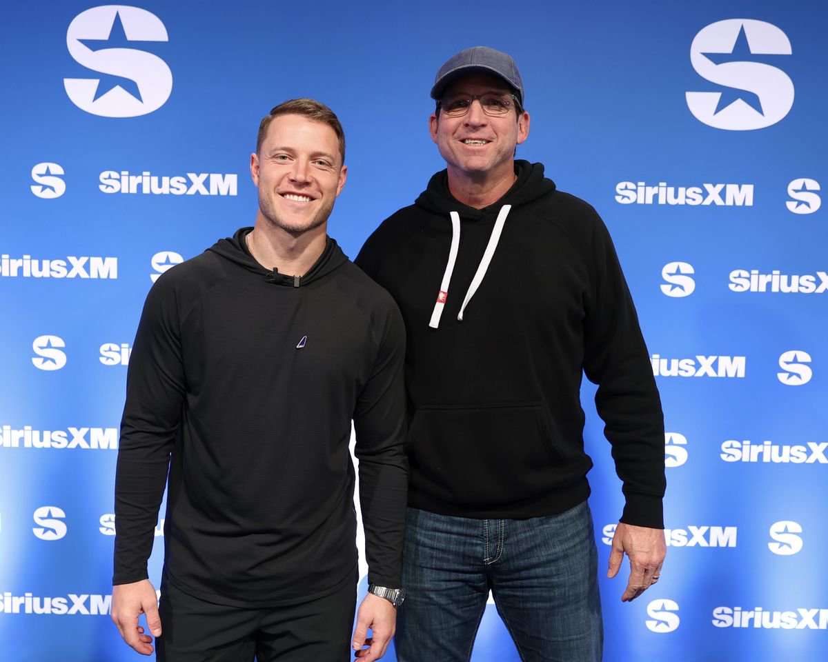 Christian McCaffrey and Ed McCaffrey at SiriusXM at Super Bowl LX on February 05, 2026.Credit: Cindy Ord/Getty Images for SiriusXM