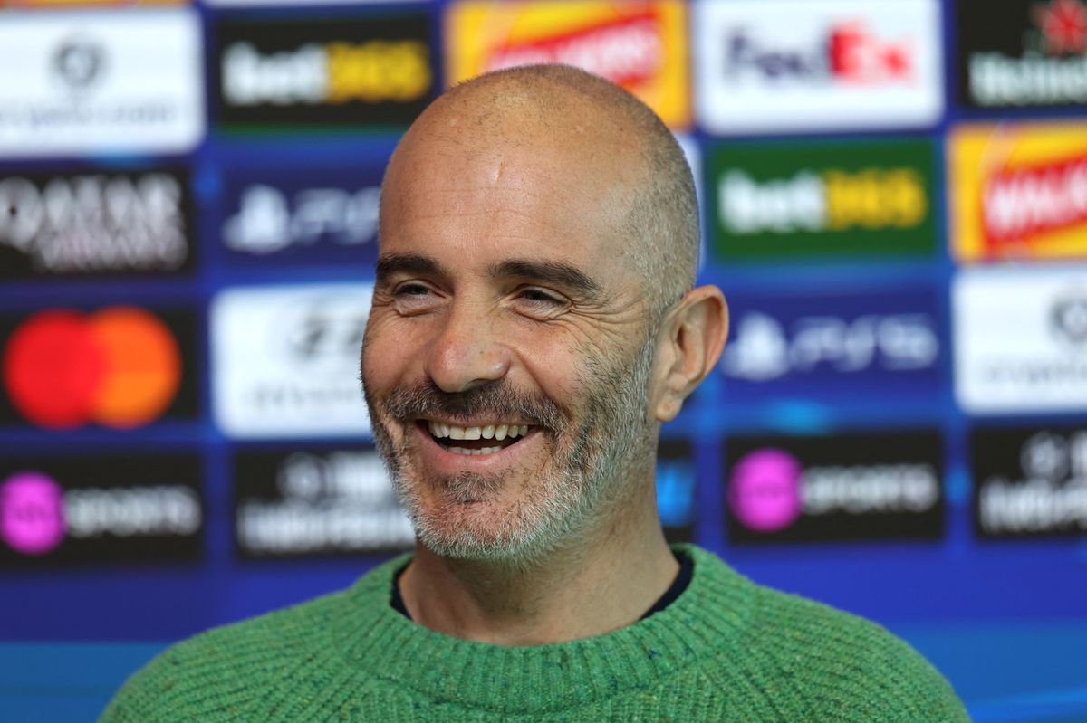 Manchester City's Italian manager Enzo Maresca smiles during a press conference at the Etihad Campus training ground in Manchester, north-west England, on October 19, 2026, the eve of their UEFA Champions League, league phase football match against AEK Athens. (Photo by Darren Staples / AFP via Getty Images)