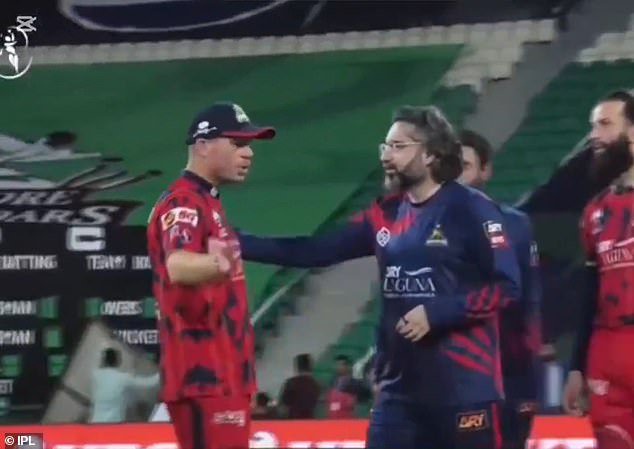 Viral footage showed Warner gesturing angrily before moving toward Moeen during the post-match handshake line after dramatic finish